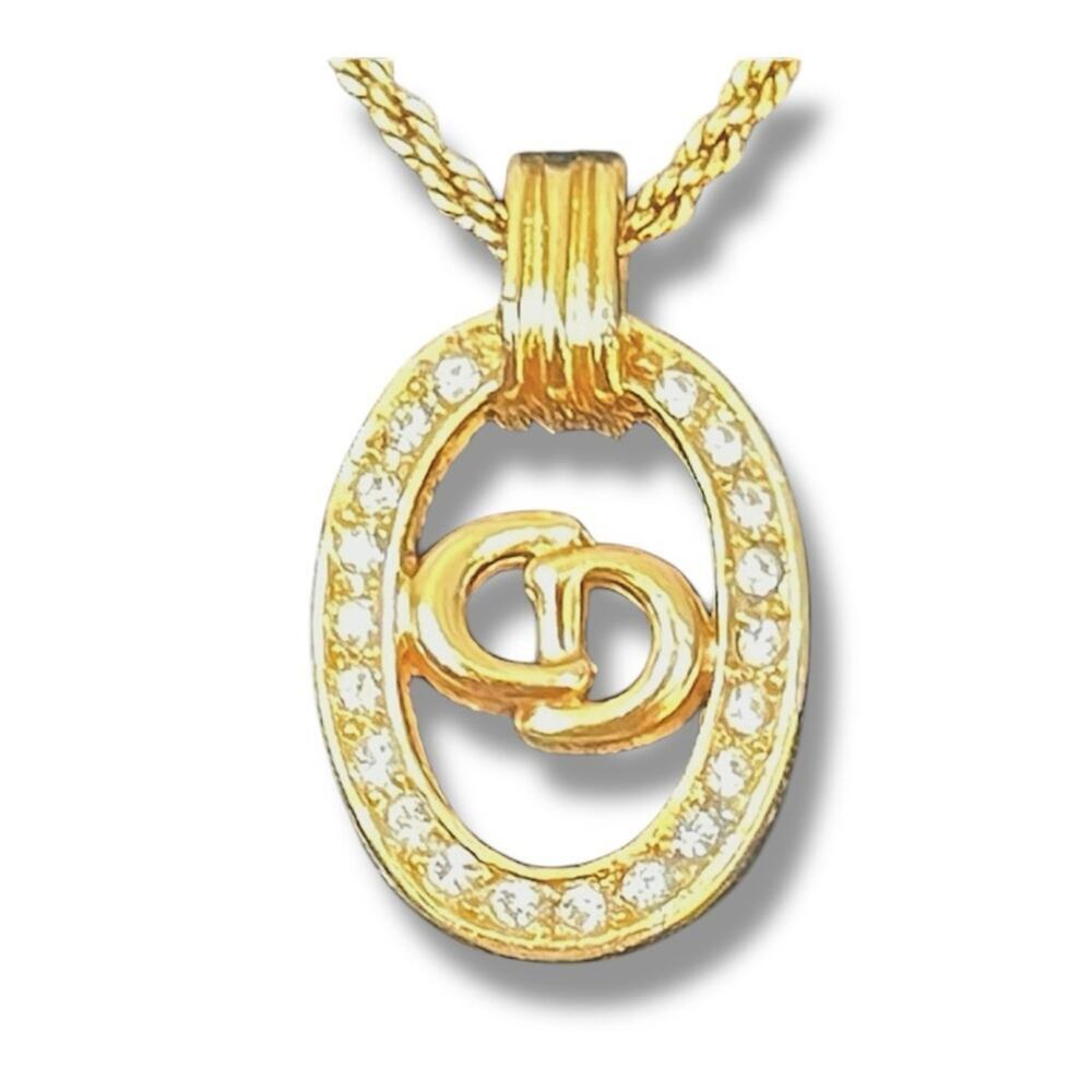 CHRISTIAN DIOR AUTH VINTAGE Gold Signature Necklace